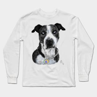 Black and White Pit Bull With Blue Eyes Long Sleeve T-Shirt